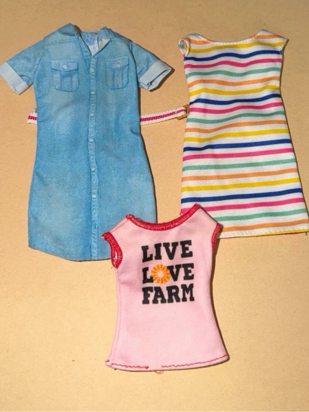 Barbie Striped Dress / Faux Blue Jean Dress / Pink Sleeveless Shirt - Play